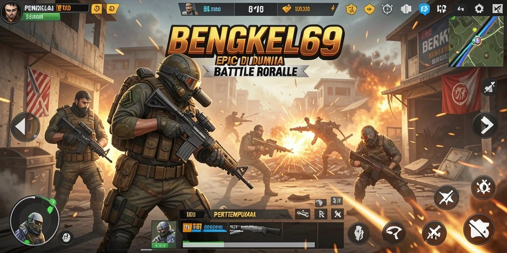 Screenshot gameplay BENGKEL69 dengan aksi seru Battle Royale.