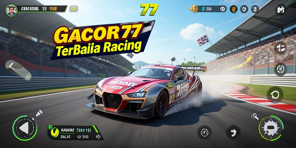Tampilan screenshot yang menampilkan aksi balapan yang mendebarkan di GACOR77.