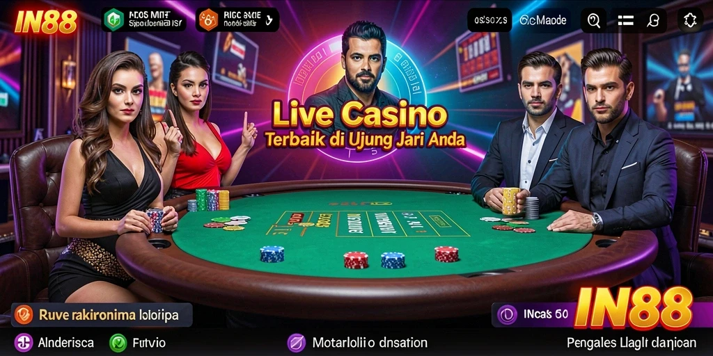 Tampilan menarik gameplay Live Casino IN88 dengan dealer langsung dan interaksi sosial.