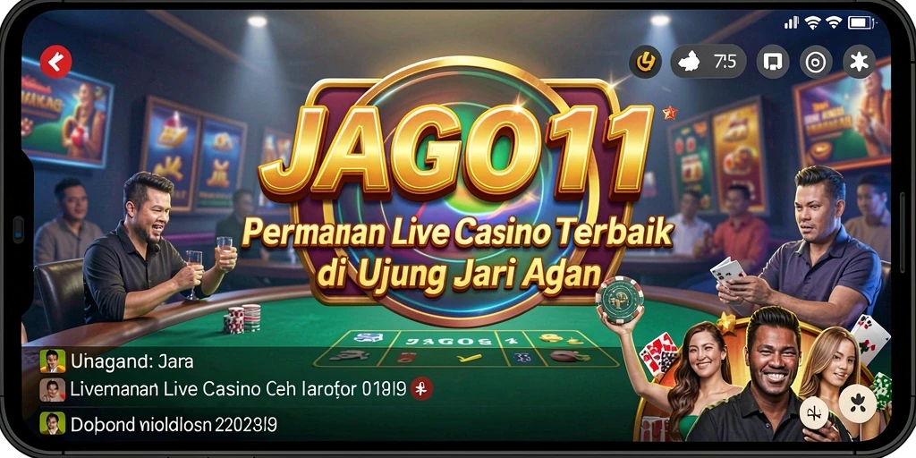 Screenshot gameplay JAGO11 dengan dealer profesional dalam suasana kasino.