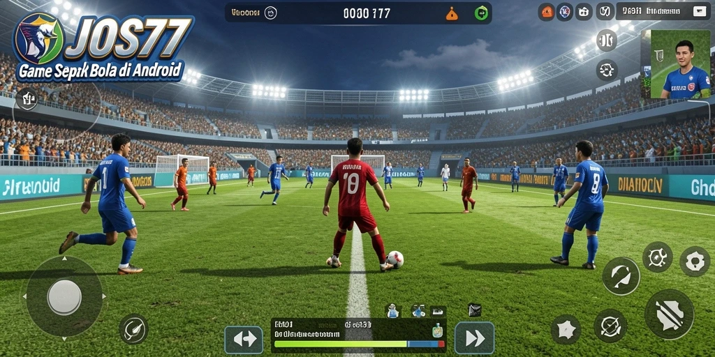 Tampilan gameplay JOS77 menunjukkan aksi seru di lapangan sepak bola.
