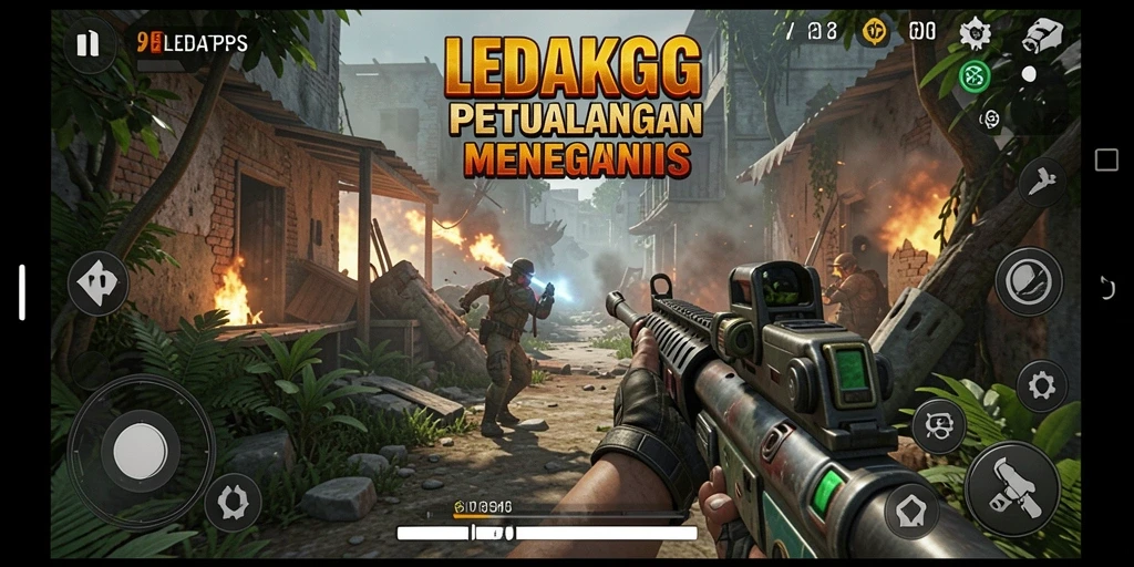 Tampilan gameplay LEDAKGG menampilkan pertarungan seru dalam TPS.