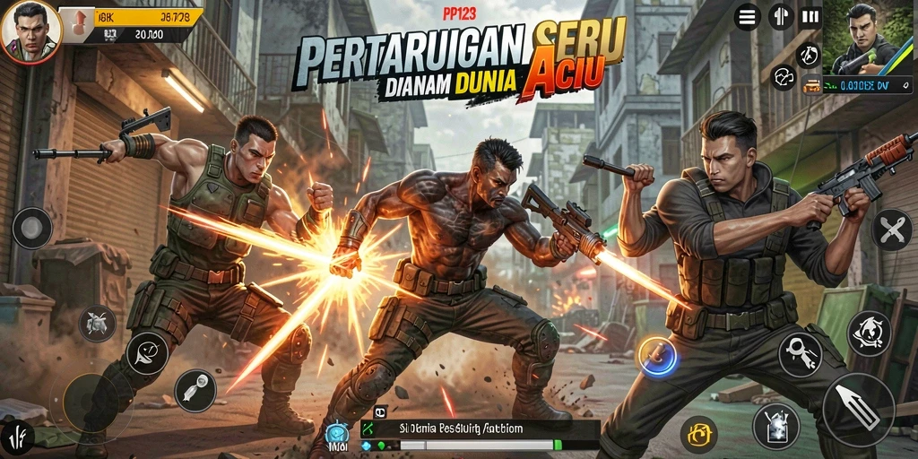 Screenshot PP123 menampilkan aksi pertempuran yang mendebarkan dan intens.