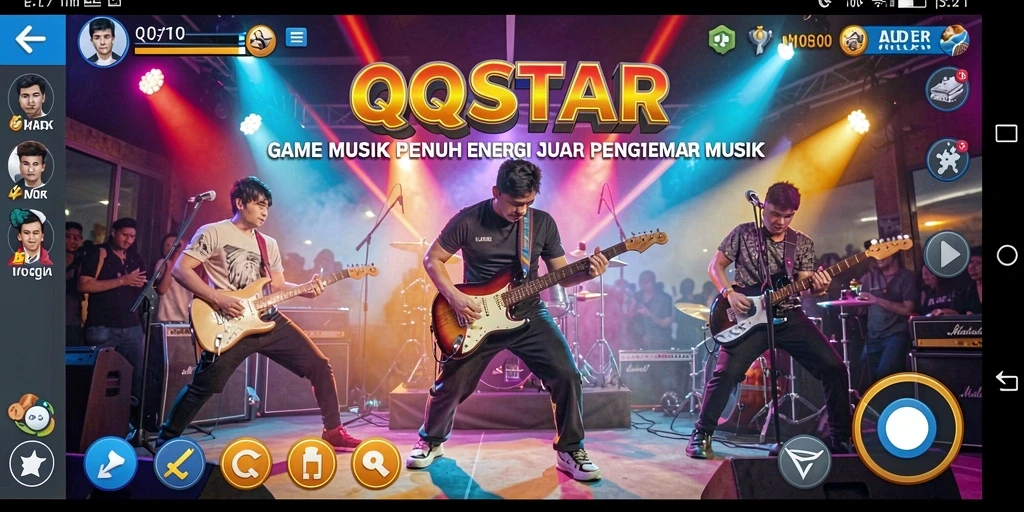 Tampilan gameplay musik QQSTAR yang penuh warna dan interaktif.