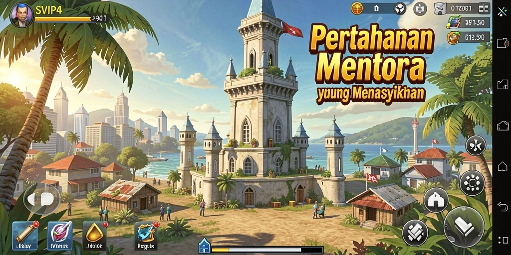 Screenshot menampilkan aksi menara dalam strategi Tower Defense.