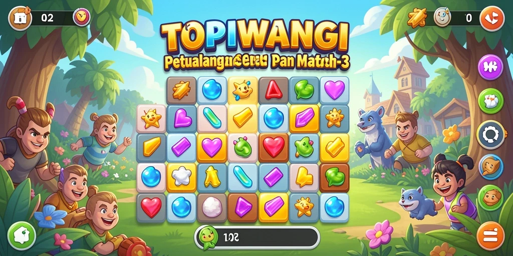 Tampilan menarik gameplay Match-3 di TOPIWANGI.