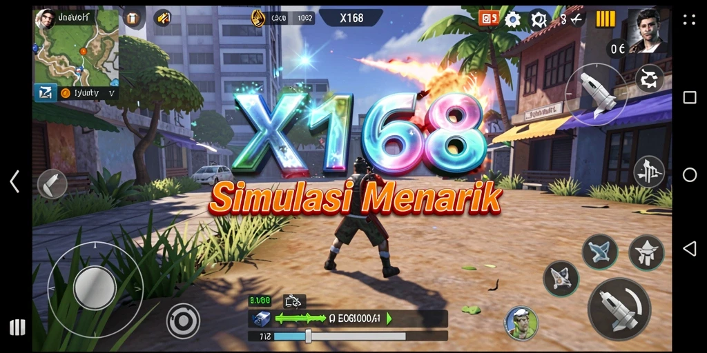 Screenshot gameplay X168 menunjukkan simulasi yang realistis dan interaktif.